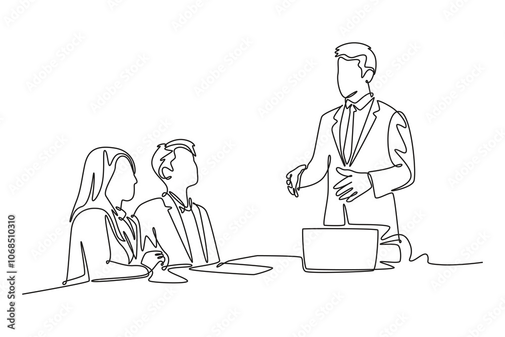 Meeting and Presentation concept. Single line draw design vector graphic illustration. Meeting and Presentation concept. Single line draw design vector graphic illustration.