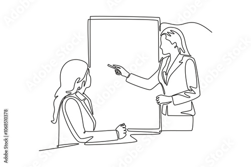 Meeting and Presentation concept. Single line draw design vector graphic illustration.