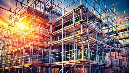 Wallpaper Mural Multilevel Scaffolding Structure with Construction Workers - Detailed Vector Illustration for Construction Projects, Safety, and Urban Development Visuals Torontodigital.ca