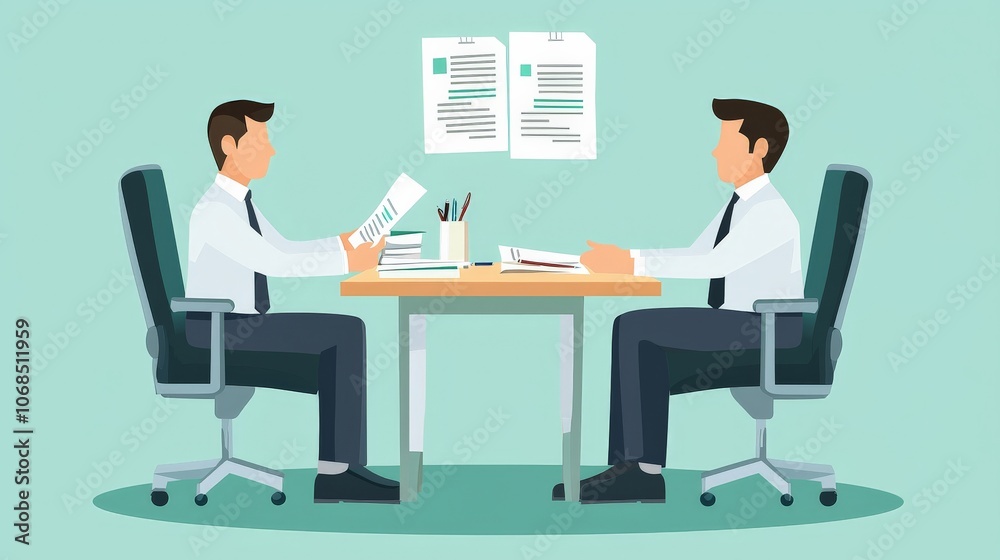A salary negotiation between an employer and an employee, reflecting the process of wage determination A salary negotiation between an employer and an employee, reflecting the process of wage determination