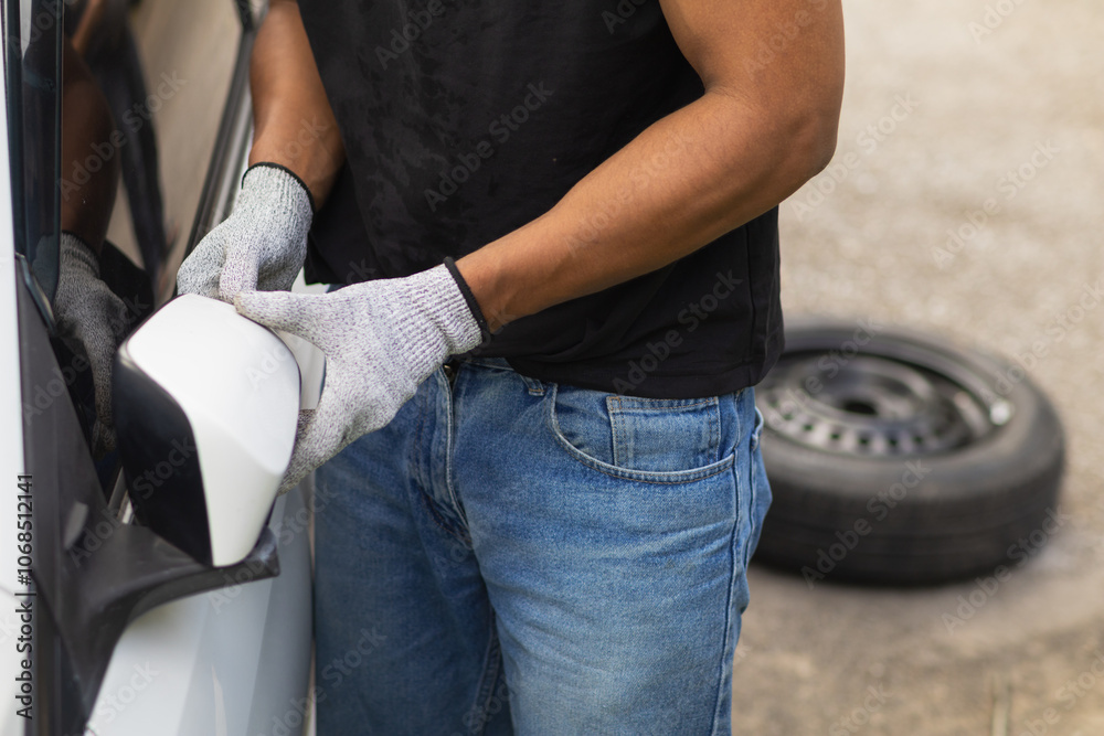 Fototapeta premium car service center mechanics are checking condition car and engine make sure they are ready use and in perfect condition according center warranty. periodic vehicle inspections for safety in driving.