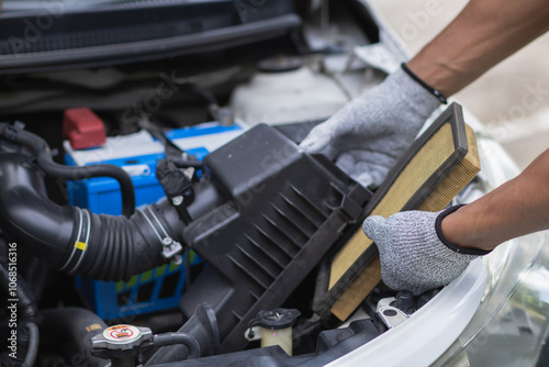 car service center mechanics are checking condition car and engine make sure they are ready use and in perfect condition according center warranty. periodic vehicle inspections for safety in driving.