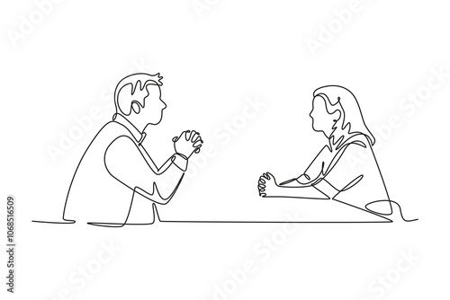 Meeting and Presentation concept. Single line draw design vector graphic illustration.