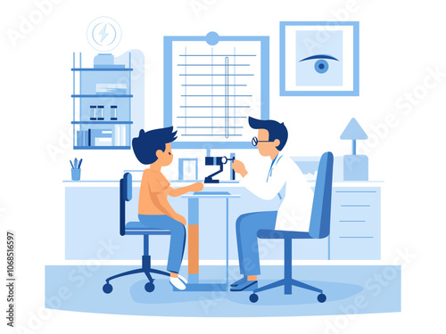 Ophthalmologist optical clinic with child diagnosis examine illustration eye review checkup eye doctor