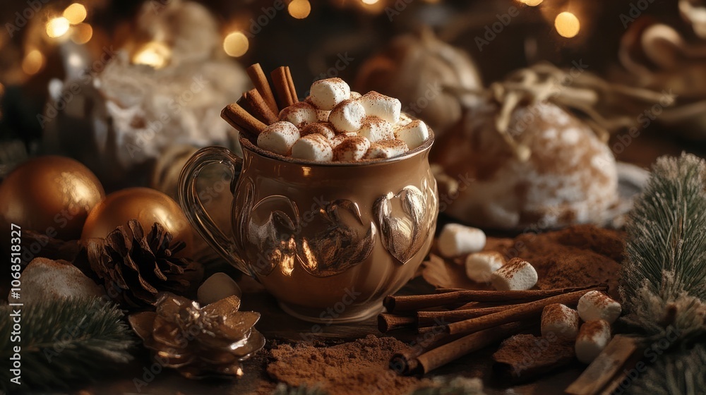 Hot cocoa with marshmallows and cinnamon, representing the cozy vibe of November evenings Hot cocoa with marshmallows and cinnamon, representing the cozy vibe of November evenings