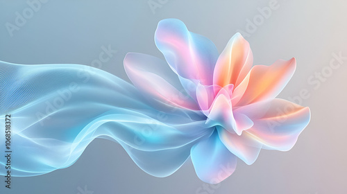 An abstract representation of a flower garden, with petals transforming into waves of neutrons and electrons