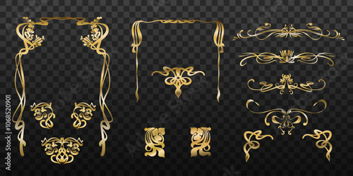 Elegant Gold Ornamental Vector Set - Art Nouveau Frames