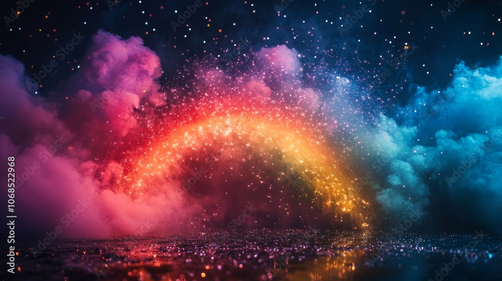 Naklejka premium Magical Rainbow in Galaxy Clouds