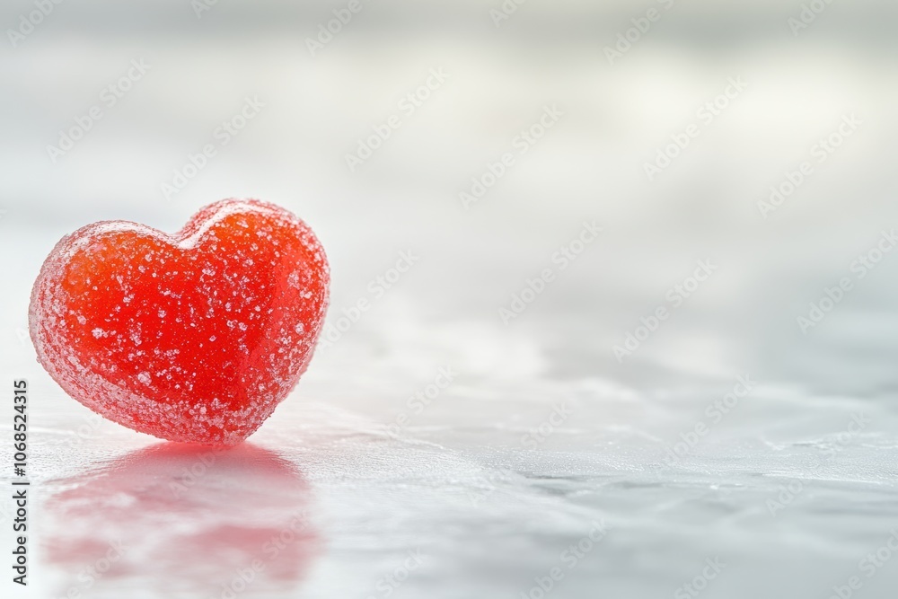 Heart-Shaped Red Candy with Sugar Coating for Valentine's Day, Close-up of a red, heart-shaped candy with a sugar coating, symbolizing sweetness and love for Valentine's Day. Heart-Shaped Red Candy with Sugar Coating for Valentine's Day, Close-up of a red, heart-shaped candy with a sugar coating, symbolizing sweetness and love for Valentine's Day.