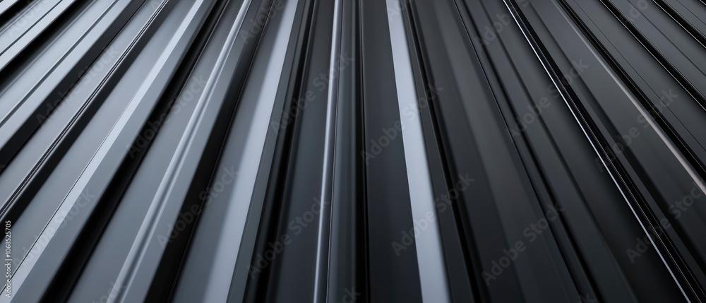 Black corrugated metal texture surface, showcasing a rugged and industrial aesthetic, perfect for backgrounds and design elements.