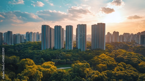 Urban Cityscape with Skyscrapers and Greenery