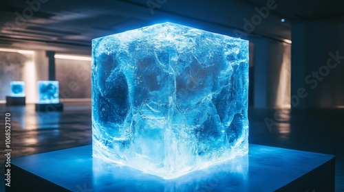 Glowing Ice Sculpture in Modern Gallery photo