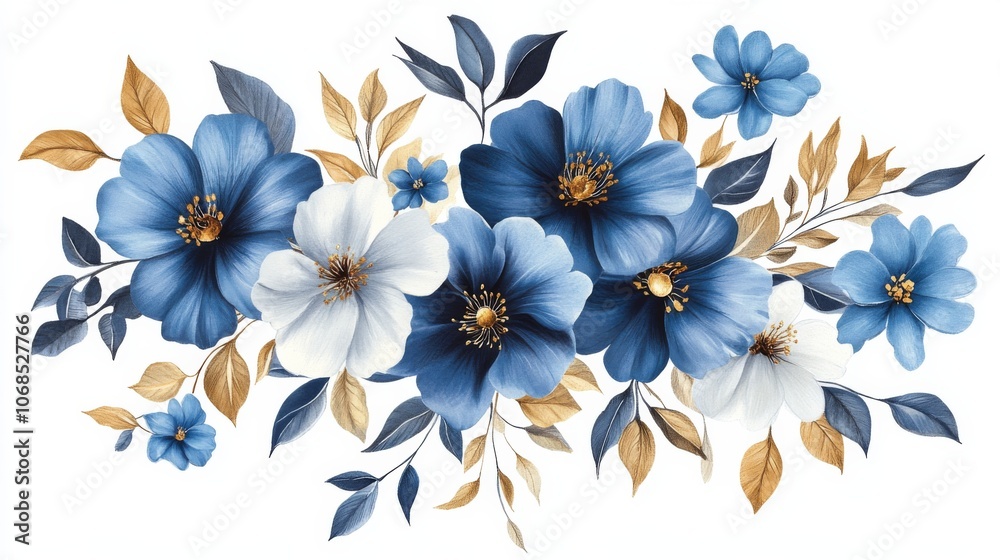 Obraz premium Blue and Gold Floral Illustration