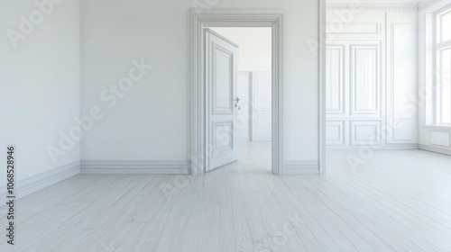 Wallpaper Mural Elegant living room interior with white walls, wooden door, and modern flooring, leaving blank space for text overlay Torontodigital.ca