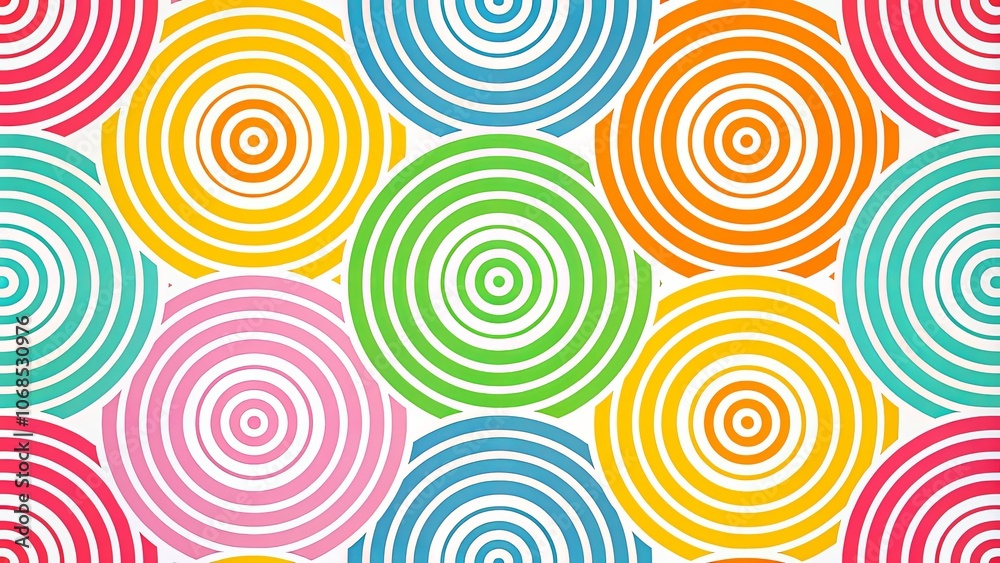 A Vivid Symphony of Interlocking Circular Patterns, Evoking a Sense of Rhythmic Movement and Optical Illusion