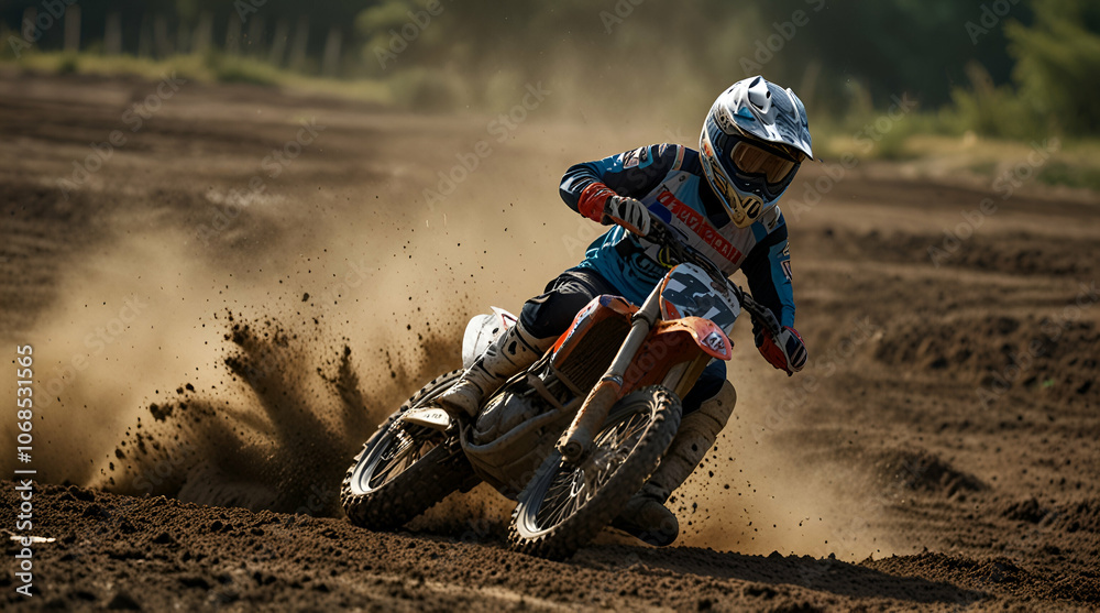 dirt fly after motocross roaring by, Generative.ai dirt fly after motocross roaring by, Generative.ai