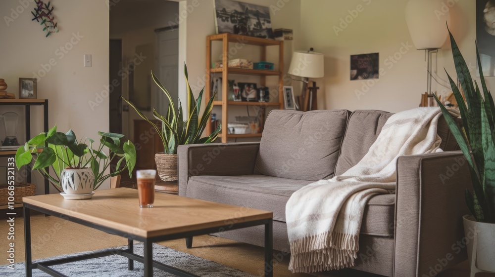 Obraz premium Cozy living room interior design with furnishings and plants for home decor inspiration