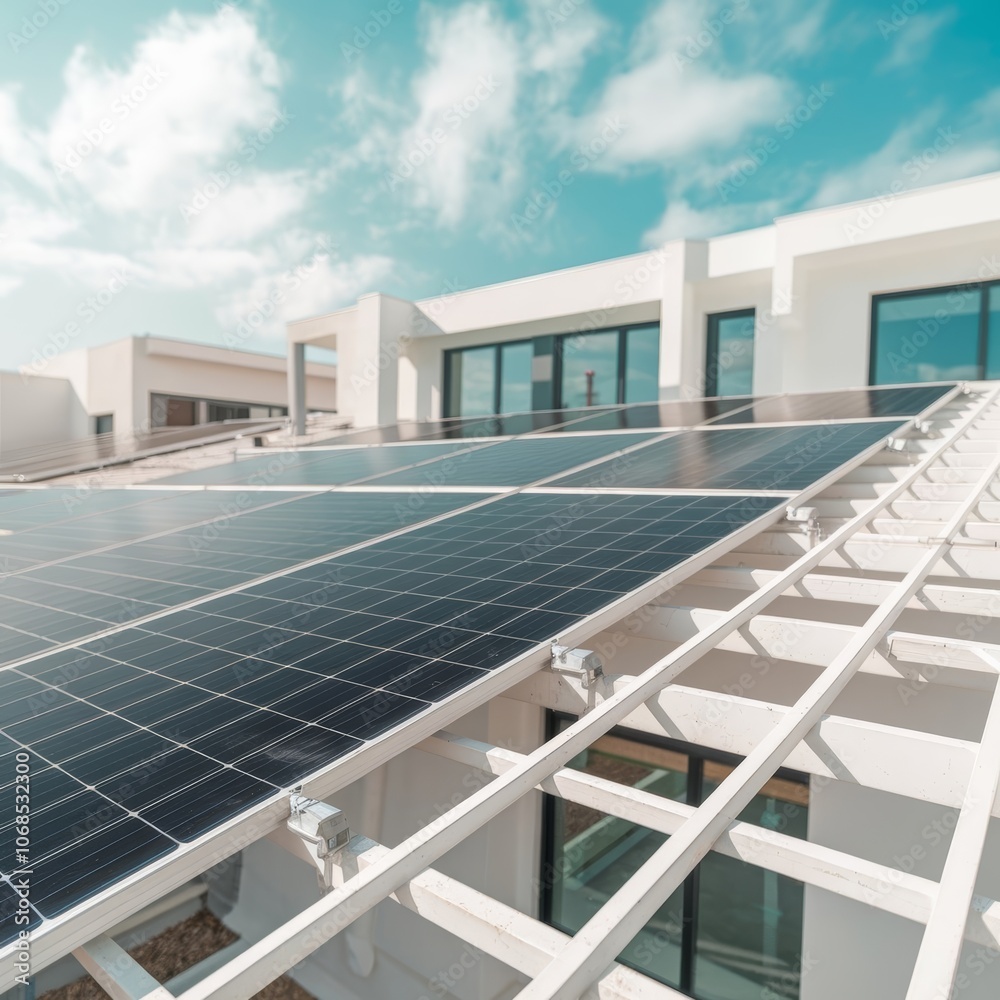 Modern Eco-Friendly Home with Solar Panels for Renewable Energy Daylight Roof Setting Modern Eco-Friendly Home with Solar Panels for Renewable Energy Daylight Roof Setting