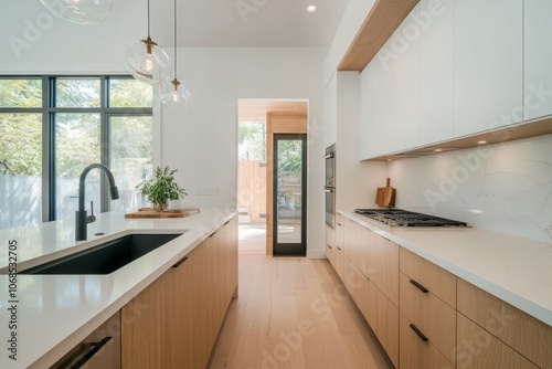 Modern kitchen interior with clean and sleek design photo