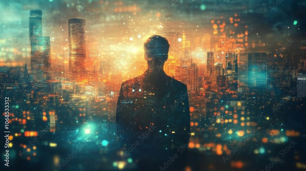 Futuristic Cityscape with Silhouette Futuristic Cityscape with Silhouette