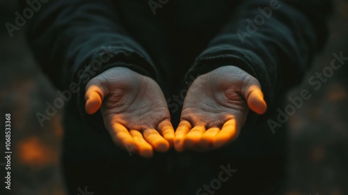 Warmly Lit Hands in Darkness