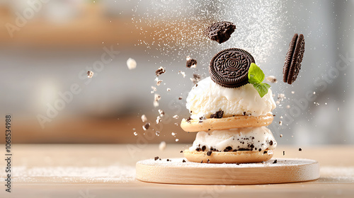 Indulge in decadent ice cream sandwiches with oreo crumbles for a sweet treat photo