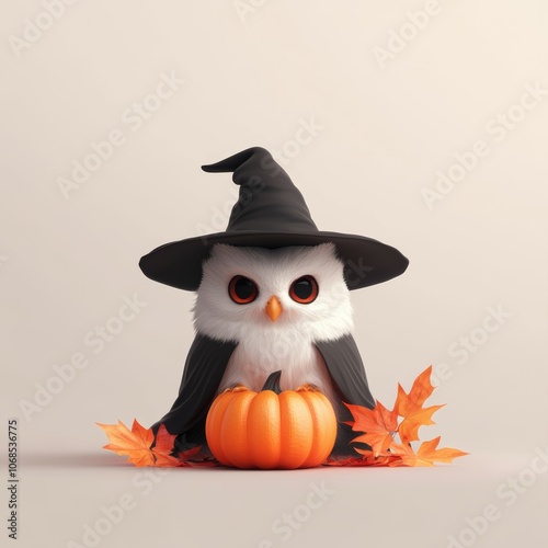 Cute Chibi Owl in Witch Costume for Halloween