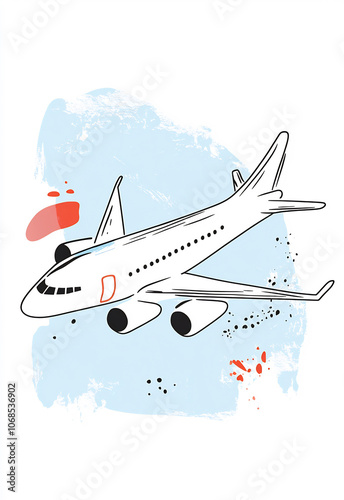 Plane taking off on blue background