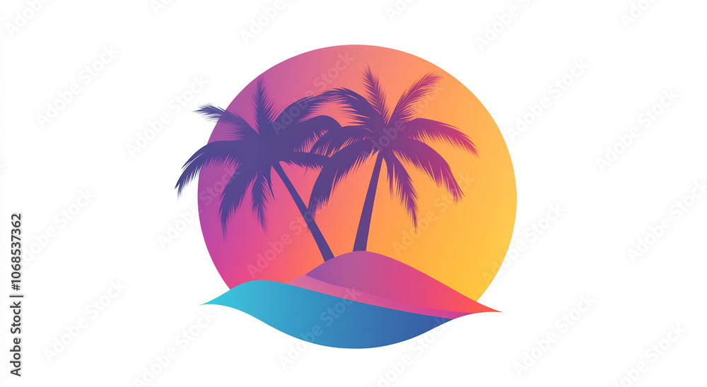 Sunset over palms on a tranquil island