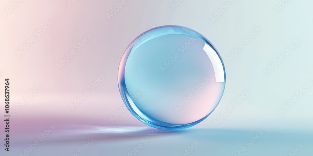 A delicate, beautifully transparent sphere is gently resting on a soft, colorful gradient backdrop that captivates A delicate, beautifully transparent sphere is gently resting on a soft, colorful gradient backdrop that captivates