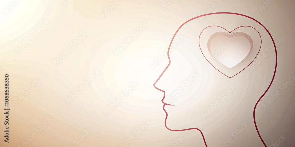 A simple profile of a human head with a heart centered in the brain, signifying a sense of love, empathy, and compassion