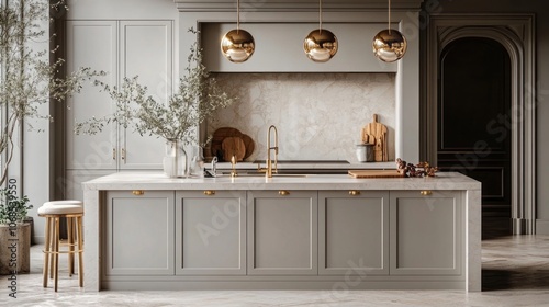 Modern Kitchen with Grey Ca...