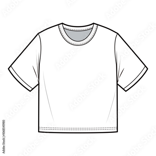 White cropped t-shirt mockup, casual wear, unisex, plain tee, crew neck, blank template, apparel design, fashion illustration, front view 