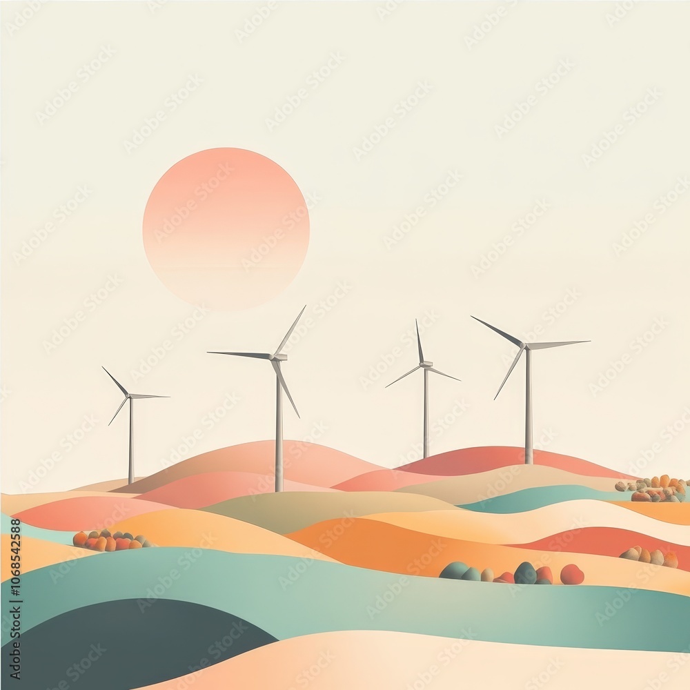 Obraz premium Minimalist Wind Turbines in Countryside Landscape
