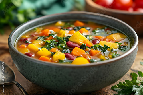 Photo, Vegetable Soup with Kale, Butternut Squash, and Kidney Beans