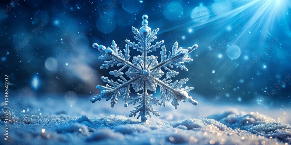 A sparkling snowflake resting on a bed of glistening snow, bathed in the soft light of a winter sun.