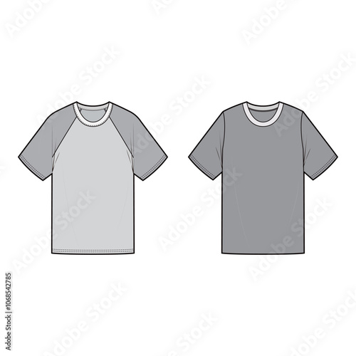 Raglan and Standard Crewneck T-Shirt Vector Set


