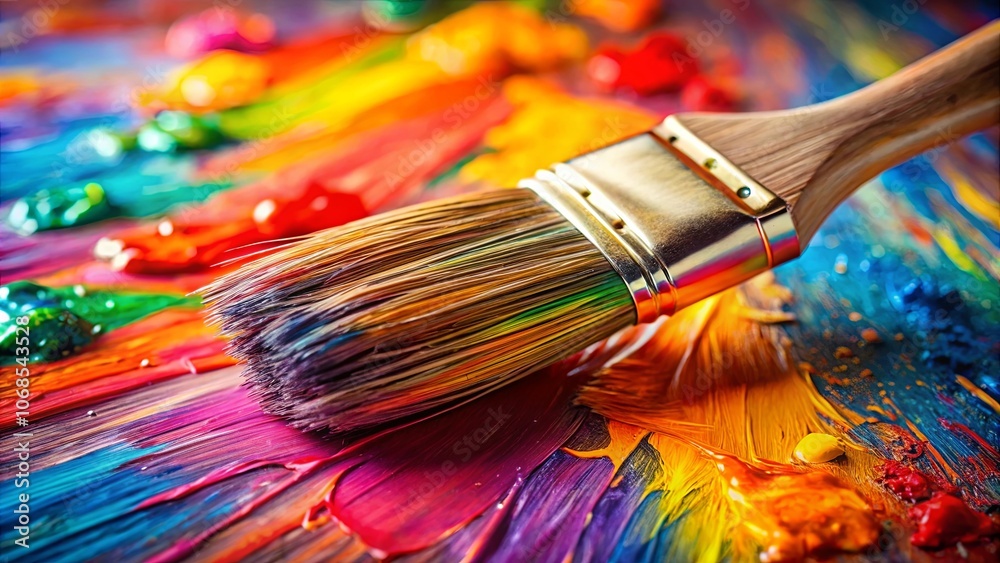 A colorful brush resting upon a palette of vibrant paint, capturing the essence of creative expression. A colorful brush resting upon a palette of vibrant paint, capturing the essence of creative expression.