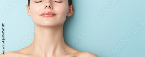 Side profile of a smooth, wrinklefree neck, soft background fading into copy space, Neck, Antiaging neck care