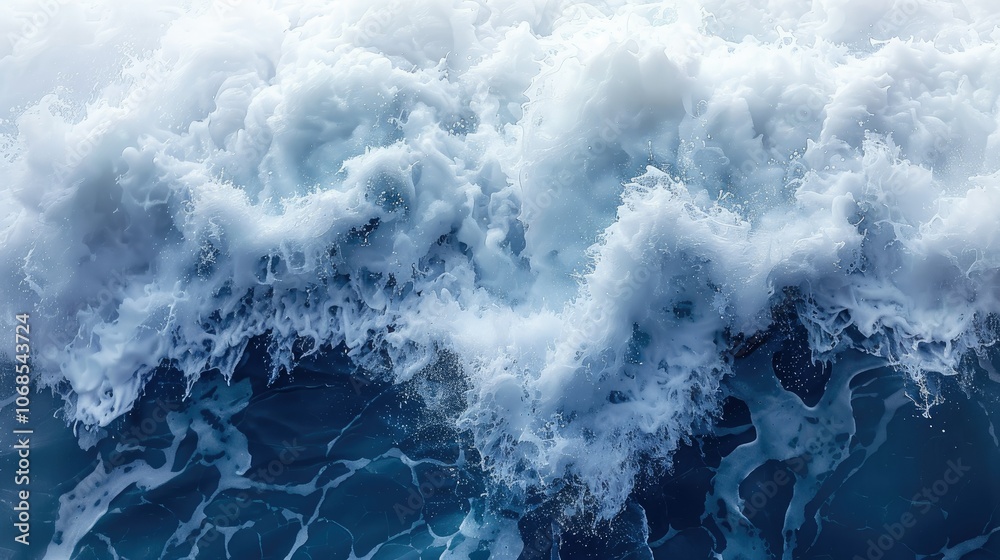 Obraz premium Blue sea wave with white foam isolated on white background.