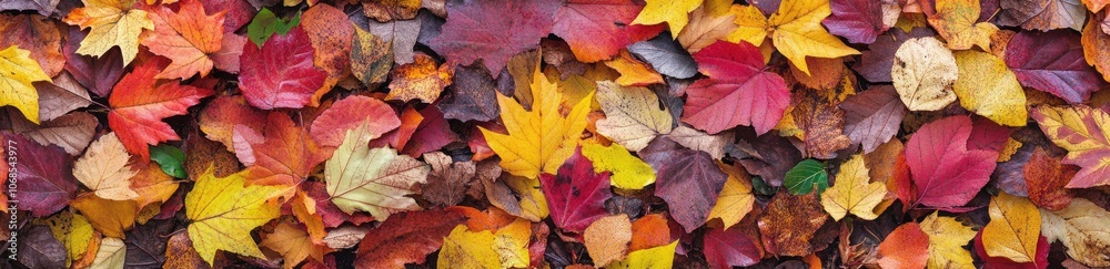 A colorful bunch of autumn leaves is carefully stacked on top of each other A colorful bunch of autumn leaves is carefully stacked on top of each other
