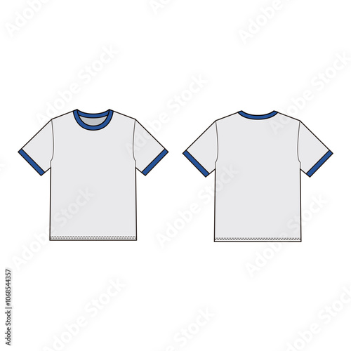 Short sleeve ringer t-shirt front and back view vector illustration

