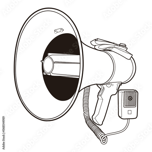 Megaphone, bullhorn, loudspeaker, sound amplifier, voice amplifier, public address system, sound equipment, audio equipment, portable speaker, hand-held speaker, sound device, sound tool, communicatio