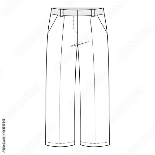 White cropped pants mockup, high waist, pleated pants, wide leg, casual wear, women's fashion, front view, flat lay
