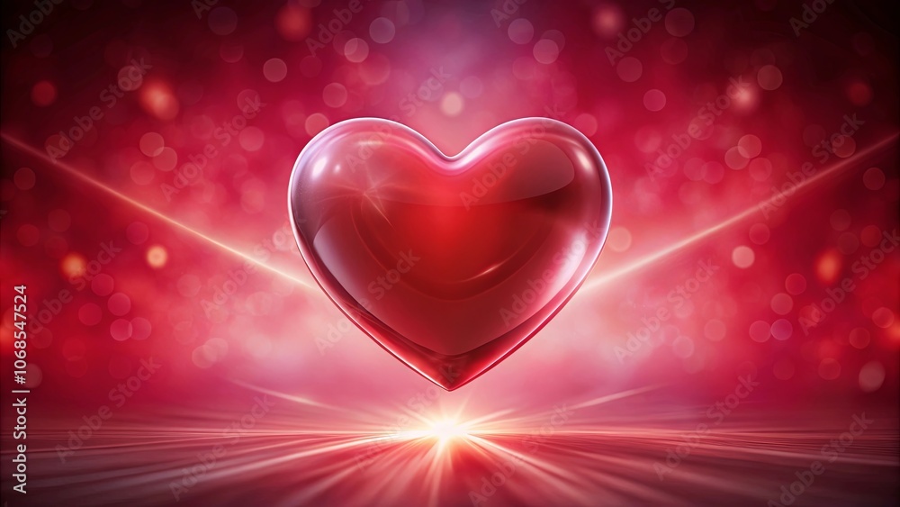 A shimmering heart illuminated by a radiant glow, suspended above a crimson landscape with bokeh effects. A shimmering heart illuminated by a radiant glow, suspended above a crimson landscape with bokeh effects.