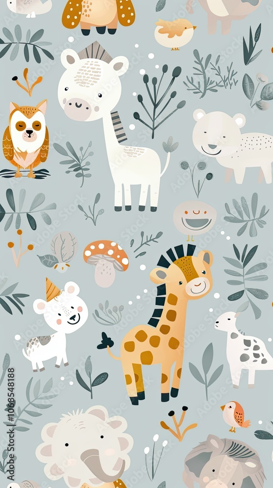 Obraz premium Safari Friends giraffes and zoo animals pattern