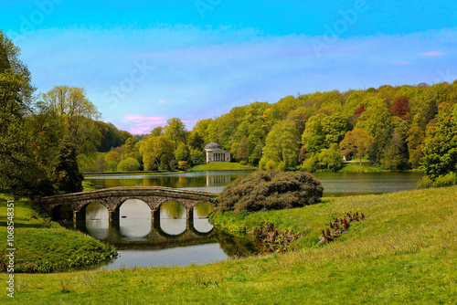 Fototapeta Naklejka Na Ścianę i Meble -  Stourhead Park and Lake at Warminster Wiltshire in England UK
