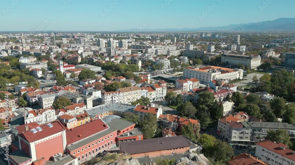 Drone Rise Above Plovdiv Old Town In Bulgaria 4K 60FPS Drone Rise Above Plovdiv Old Town In Bulgaria 4K 60FPS