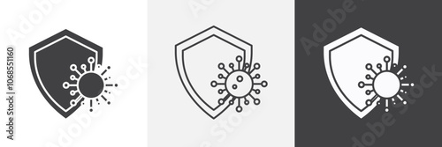 Virus protection shield icon set. vector illustration.