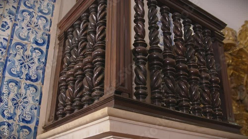wooden pulpit in our lady of sorrow chapel in central portugal
